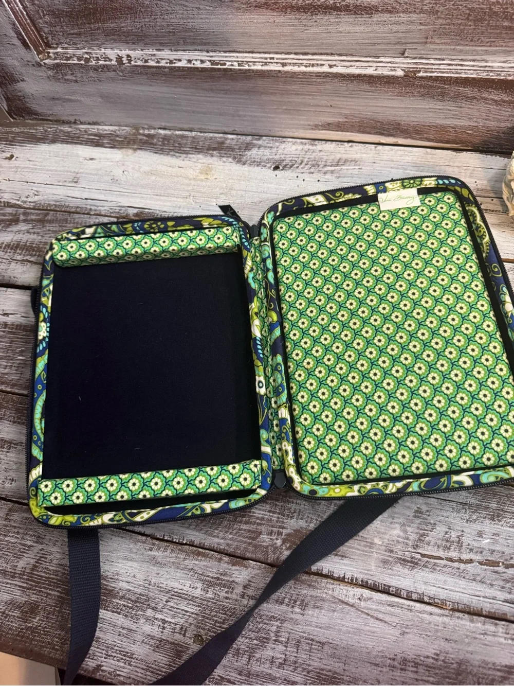 Vera Bradley Navy Green Paisley Quilted Crossbody Tablet Holder